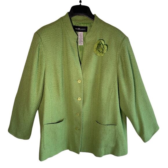 Sag Harbor Bright Green Jacket Textured Blazer Pockets Flower Size 24W - Picture 1 of 13